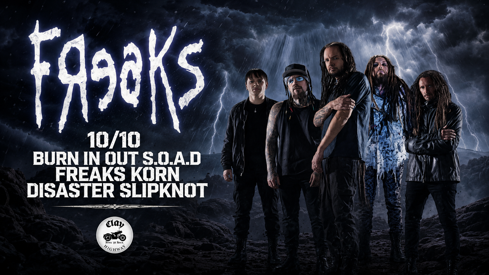 Arte do evento Freaks — Tributo Korn, Slipknot & System of a Down no Clay Highway Bar